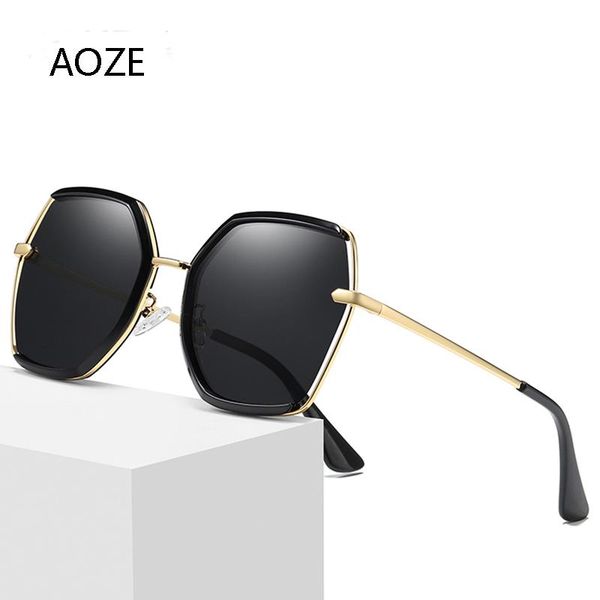 

sunglasses aoze 2021 women polarized for classic fashion driving outdoor polygonal metal large frame uv 400women ins, White;black