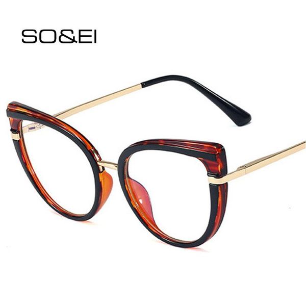 

fashion sunglasses frames so&ei cat eye tr90 women glasses frame vintage clear anti-blu-ray eyewear men spring hinge optical computer goggle, Black