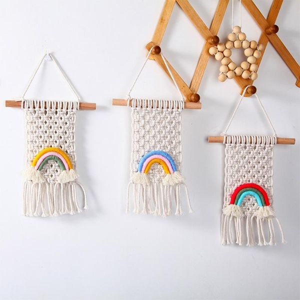 

tapestries rainbow hand woven wall decoration of children's room window in kindergarten