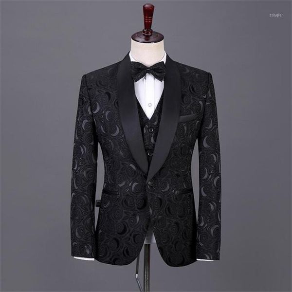 

men's suits & blazers suit mens groom wedding dress dark pattern costume traje de novio para boda terno masculino slim garnitury black, White;black