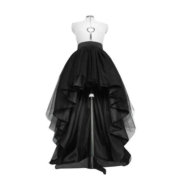 Высокий низкий черный юбка из тюля асимметриальная подмотка на слоистые свадебные свадебные платья Высокая талия плиссированная юбка для выпускного вечера Гала Стильная Saia 210315