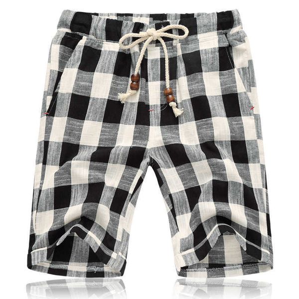 

men's shorts summer new cotton linen casual men grid mens bermudas comfortable male beach y2302, White;black