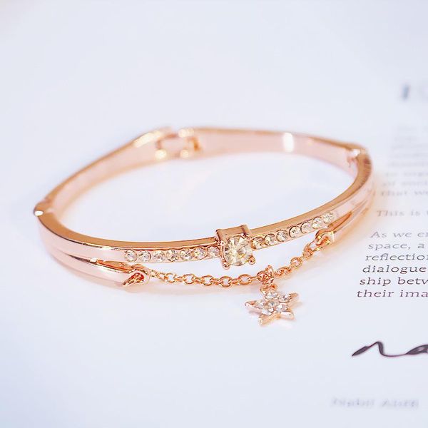 

charm bracelets korean shiny gold silver color star chain crystal for women girlfriend party wedding fashion bracelet jewelry gifts, Golden;silver