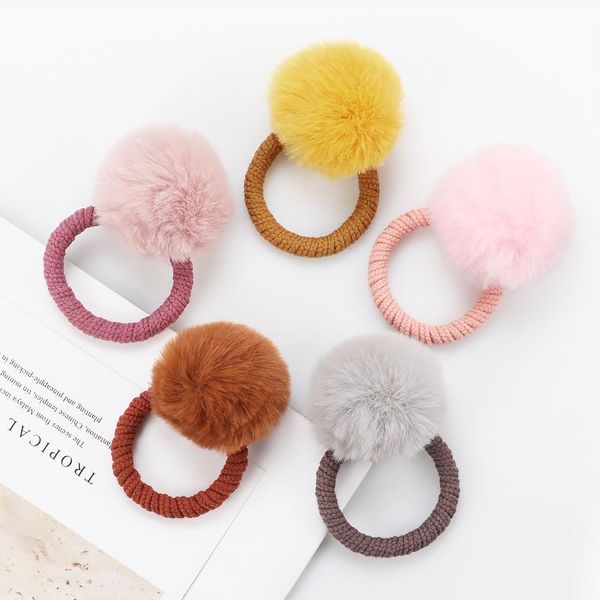 

hair accessories girls color hairball bands rubber band elastic kids headwear children ponytail holder, Slivery;white