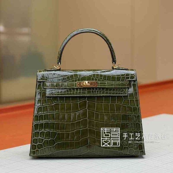 

designer handbags 2021 women's herme bag kellys bag nile crocodile skin olive green 25cm gold buckle single shoulder diagonal bag bb
