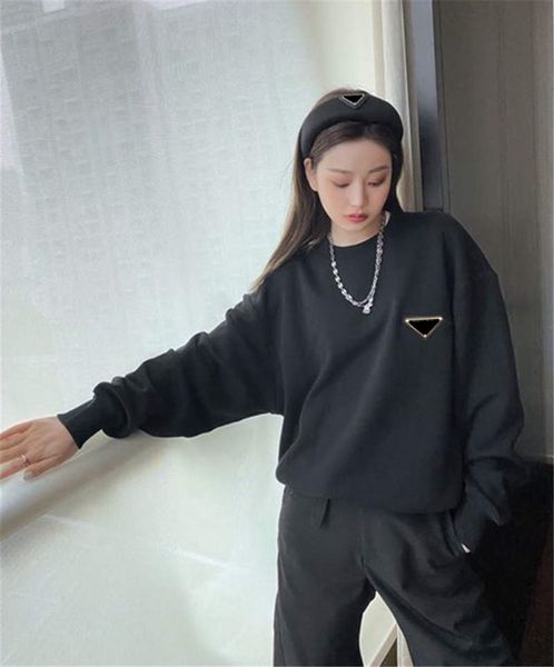 

women hoodie budge letters prined long sleeves shirts spring winter terry sweater round neck hoodies, Black