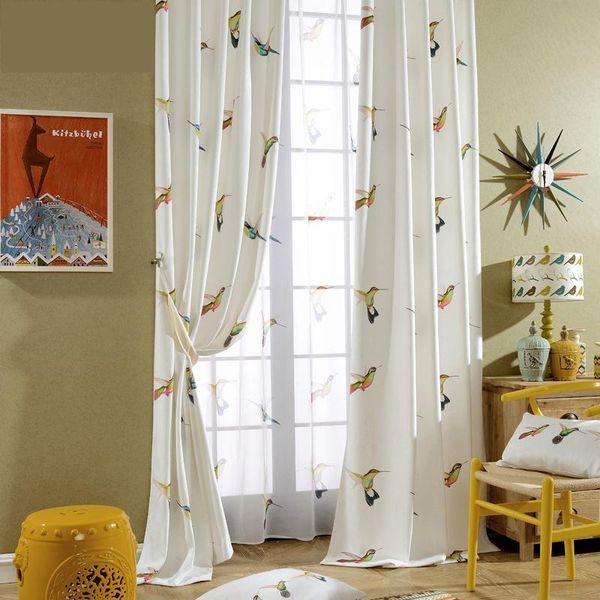 

curtain & drapes customized american style bird flannel digital printing living room bedroom modern cloth panel blackout m370