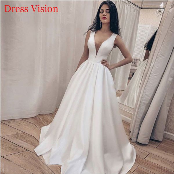 

2021 deep v-neck elegant satin wedding robe marie to be long bride gown vestido de novia p9ao, White