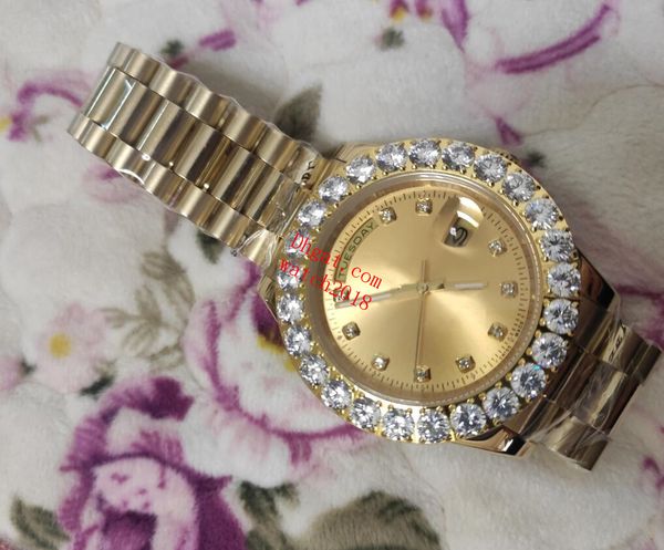 

luxury mens watches 18338 43mm 18k yellow gold dial diamond bezel automatic stainless steel bracelet fashion men watch waterproof wristwatch, Slivery;brown