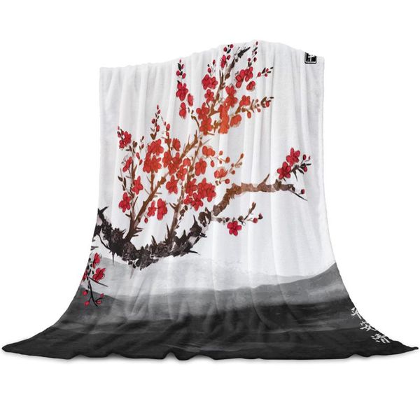 

blankets cherry blossom tree flower chinese style flannel throw blanket quilts keep warm sofa child home textiles family gift