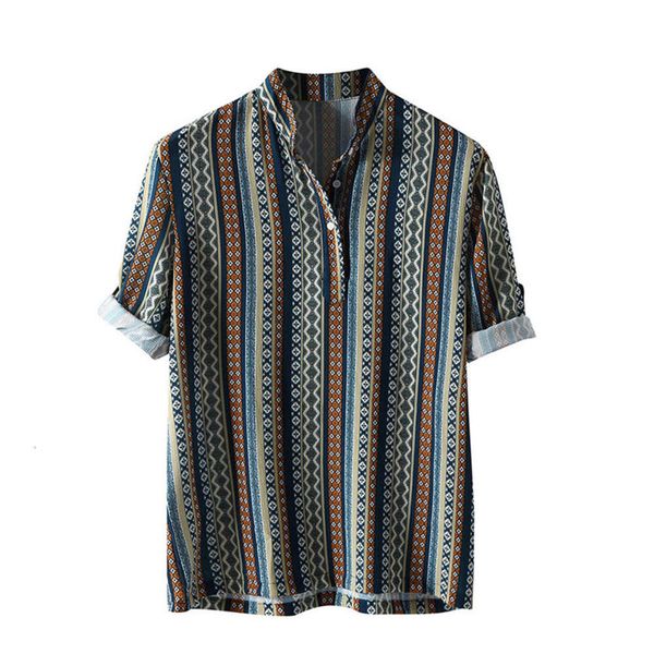 

shirtsmen's shirt with loose short sleeve lapel stripe, White;black