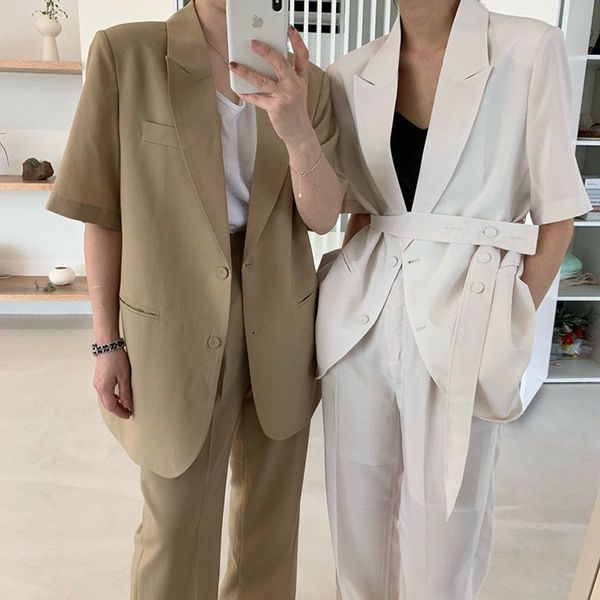 

small all-match loose tie suit jacket + high waist wide leg mopping casual pants suit, Black;brown
