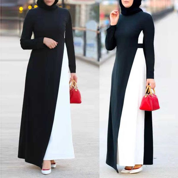 

mq003 muslim long dress black and white fake two pieces