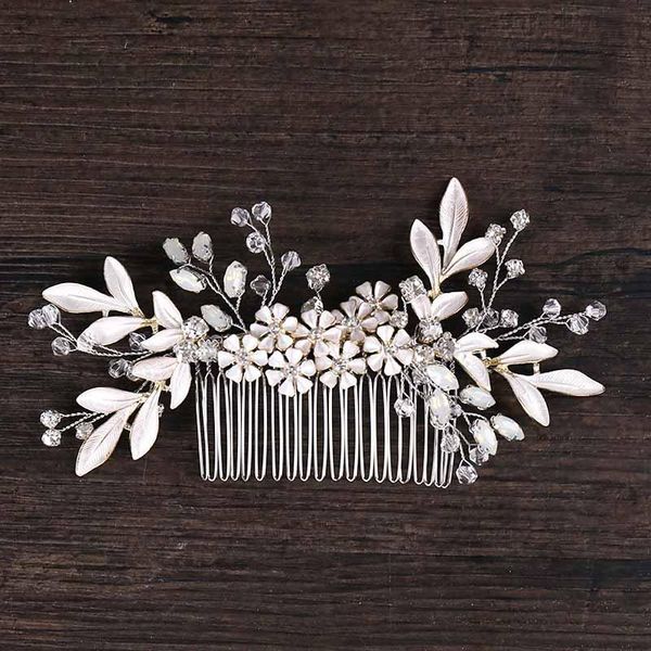 

hair clips & barrettes fairy white leaves shiny rhinestones comb small fresh super brides headwear temperament wedding dress accessories orn, Golden;silver