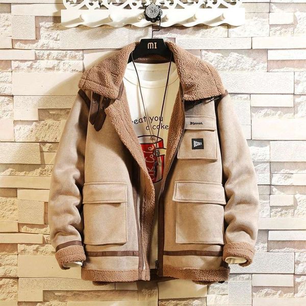

winter lamb wool cotton padded men's deer skin fattening oversize thickened cashmere jacket tooling locomotivewinter, Black;brown