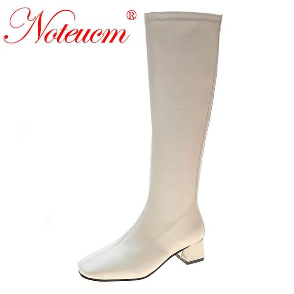 

boots summer fashion female classic white long 60s knee high shoes with square heels for women 2021 girl gogo 70s stiefel ladies, Black