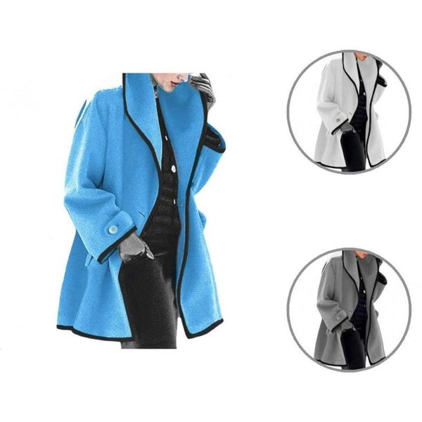 

women's trench coats winter overcoat single button woolen contrast color women jacket, Tan;black