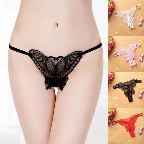 

women's panties erotic g string ladies lace hollow out butterfly shaped thong open crotch underpanties female lingerie, Black;pink