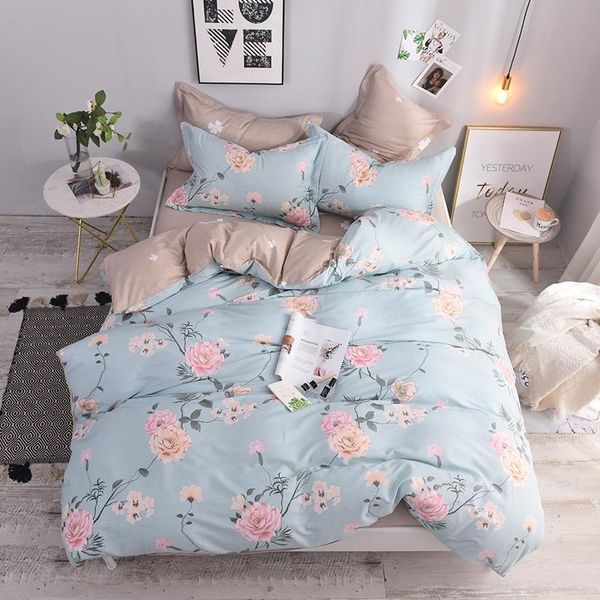 

4pcs  twin size 100%cotton girls kids bedding set flowers leaves print duvet cover bed sheet set bedlinen pillowcases 40