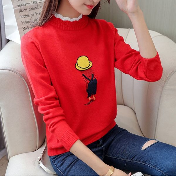 

women's winter shirt embroidered sweater knitted sweater korean women's sweater jptl, White;black
