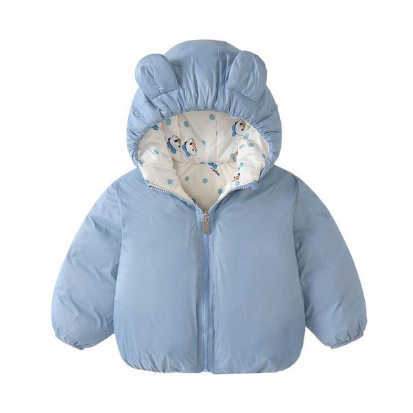 

down coat 2021 autumn and winter children's hooded jacket double-sided wear ins, Blue;gray