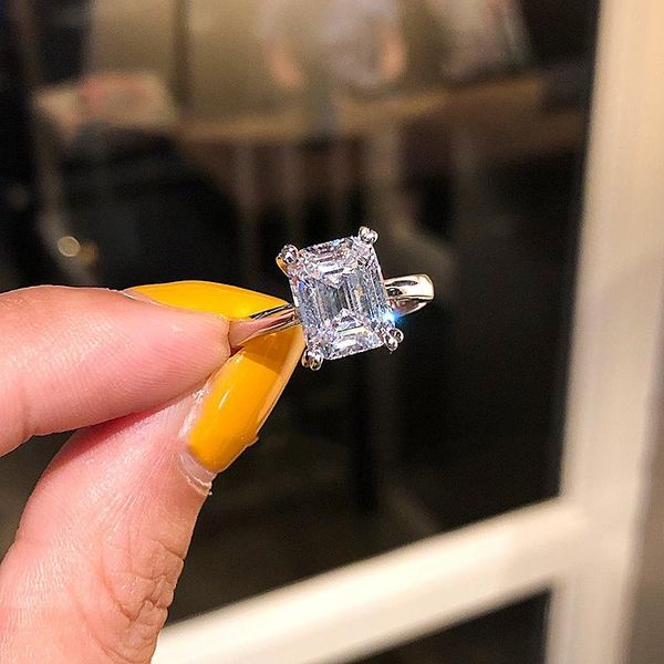 

wedding rings 3 carat square zircon pure 925 sterling silver finger ring crystal stone love forever women engagement jewelry, Slivery;golden