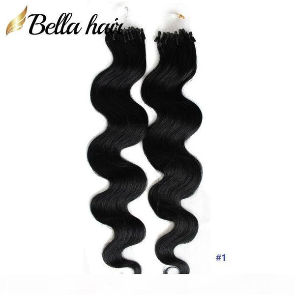 

brazilian virgin hair loop micro ring hair extensions body wave 20"24" #1#2#4 and blond loop hair weft 1g strand, Black