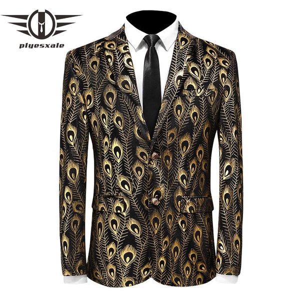 

men's suits & blazers plyesxale men black and gold blazer jacket 2021 autumn slim fit mens floral 4xl 5xl casual prom wear q115, White;black