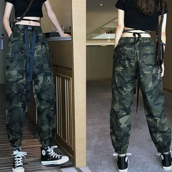 

women's jeans camouflage cargo pants women army green ankle banded harem spring autumn korean female high waist casual 2zi4, Blue
