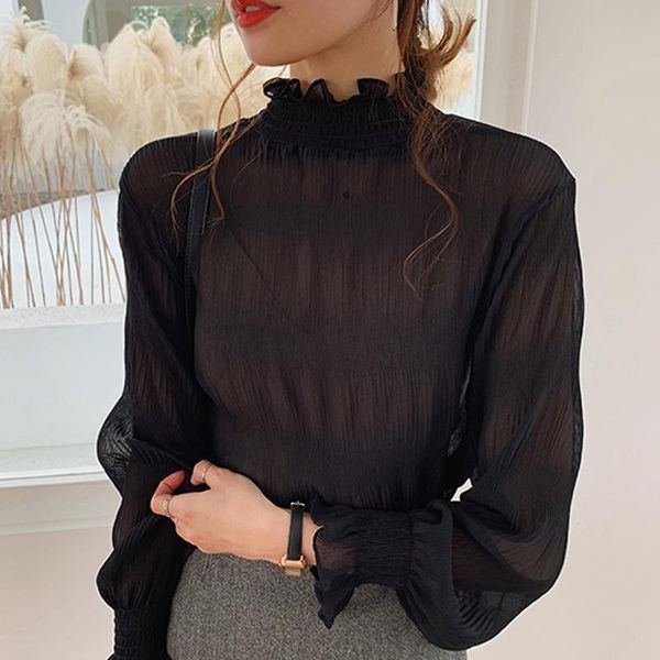 

fashion woman blouses 2021 long sleeve chiffon blouse shirt stand collar blouse women 3xl 4xl plus size women c921, White