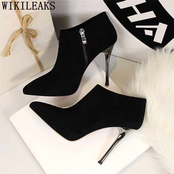 

moccasin shoes woman high heels boots women ankle boots for women red boots stiletto bigtree shoes botas mujer invierno ayakkabi, Black