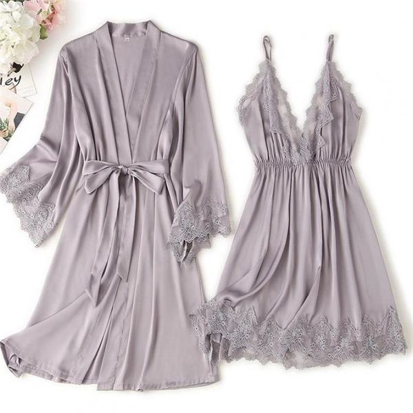 Lace Trim Sexy Wedding Lady Robe Terno Solto Cetim Noiva Bridesmaid Kimono Roupão Roupado Mini Sleepwear Rayon Intimate Lingerie 210831