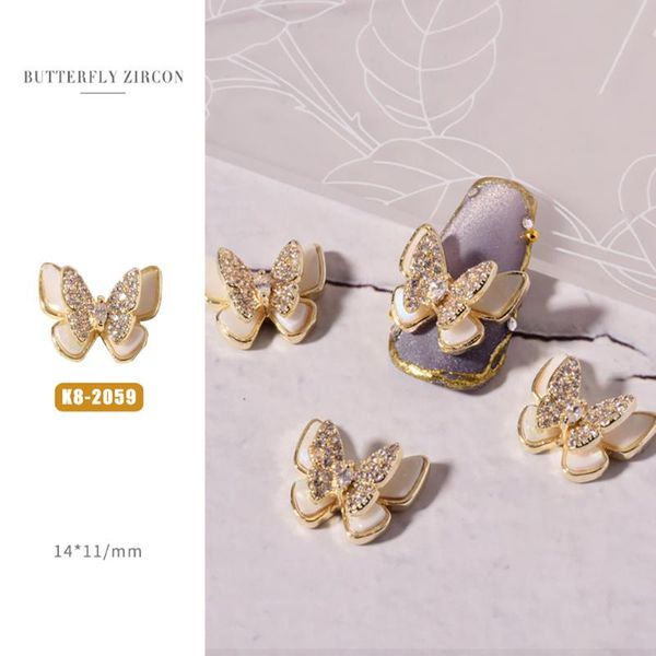 

nail art decorations 2pc delicate pendant chain 3d alloy butterfly zircon pearl metal manicure nails diy accessories charms decoration, Silver;gold