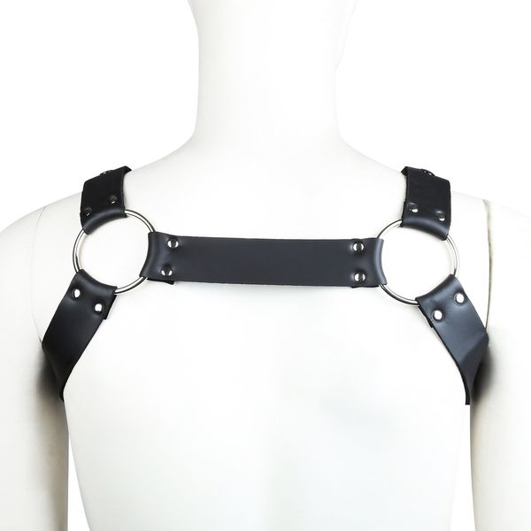 

male night club wear of leather punk gothic chest bondage harness belt with metal o-ring straps for fetish rave costumes