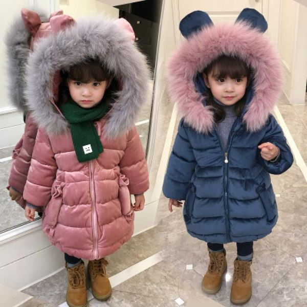 

jackets children girls jacket cartoon fur hooded outwear winter boys coat down padded teeny parkas baby toddler 1-8y, Blue;gray