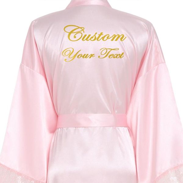 

women's sleepwear women long large plain bride kimono silk robe satin night dress wedding bathrobe lace ladies gowns custom your text, Black;red
