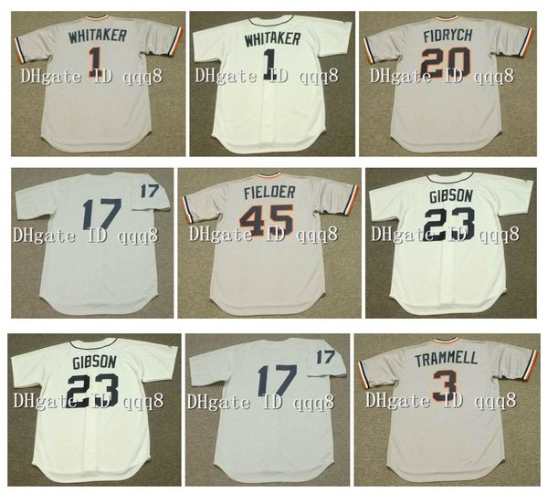 

vintage detroit jersey 8 ron leflore 20 mark fidrych 6 al kaline 23 kirk gibson 1 lou whitaker 45 cecil fielder miguel cabrer retro baseball, Blue;black