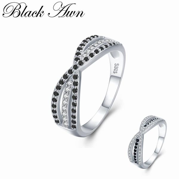 

cluster rings [black awn] classic 2.4g 925 sterling silver fine jewelry bague round black spinel engagement for women bijoux c442, Golden;silver