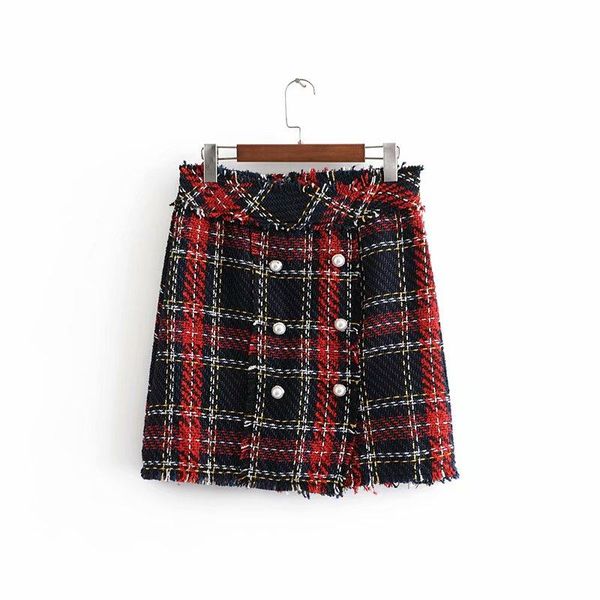 

women's suits & blazers fashion tweed skirt women mini elegant office lady double breasted frayed checked plaid blazer casaco femme, White;black