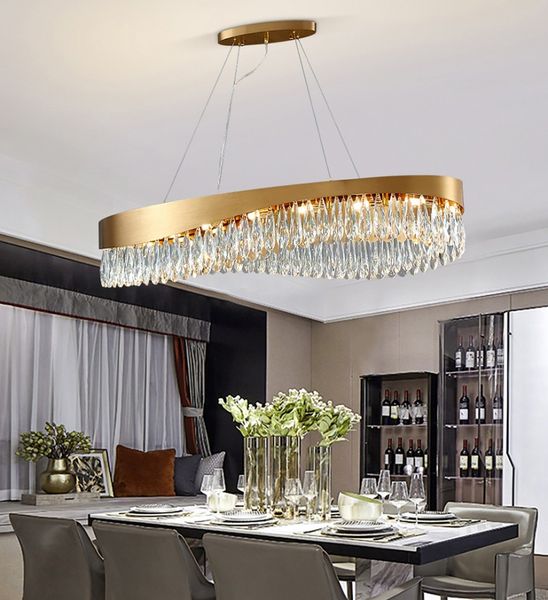 Illuminazione moderna del candeliere di cristallo ovale del LED per la sala da pranzo Lampada a sospensione della decorazione della casa della cucina di lustro dell'interno dell'oro di lusso