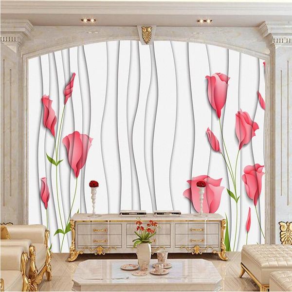 

wallpapers 3d wall paper for walls white striped non-woven hand painted flower mural living room decorative nordic