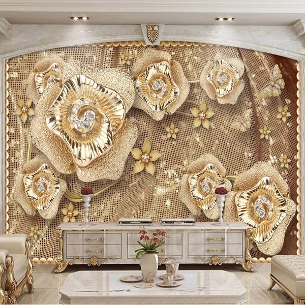 

custom p wallpaper 3d luxury jewelry flowers mural living room tv sofa background wall eco-friendly waterproof