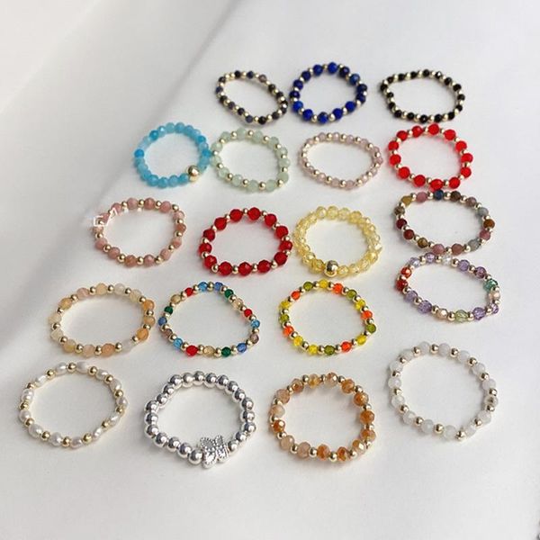 

cluster rings aomu fashion crystal beaded cute minimalist muti-colors bead round adjustable for women party gift jewelry, Golden;silver