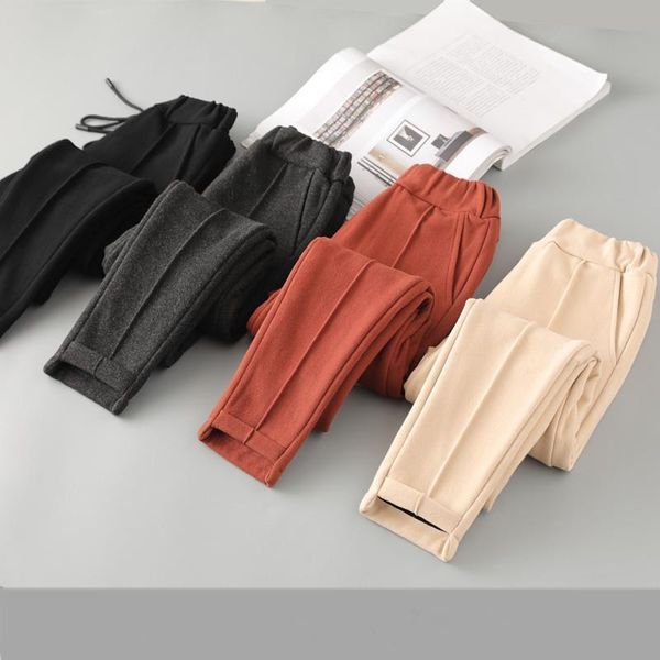 

women's pants & capris casual loose woolen elestic high waist large size women winter warm office lady straight trousers female streetw, Black;white