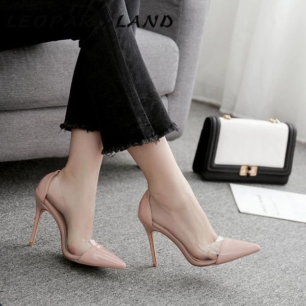 

dress shoes leopard land 2021 women fashion pumps pointed transparent nude small fresh female high heels sandals cwf, Black
