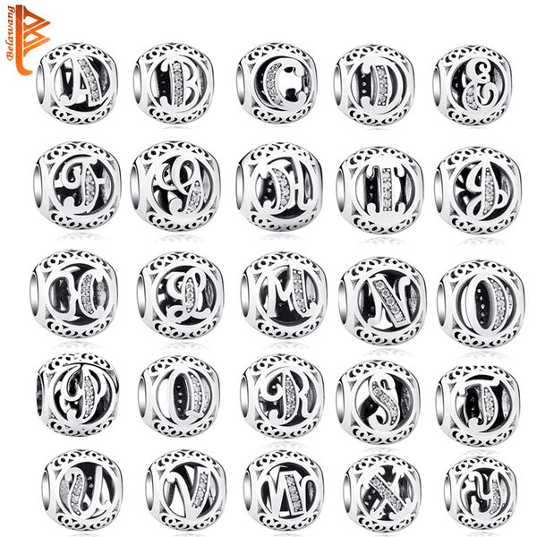 BELAWANG Vintage Lettera A-Z Perline Fit Original Pandora Charms Bracciale 925 Sterling Silver Alphabet Beads Creazione di gioielli fai da te Q0531