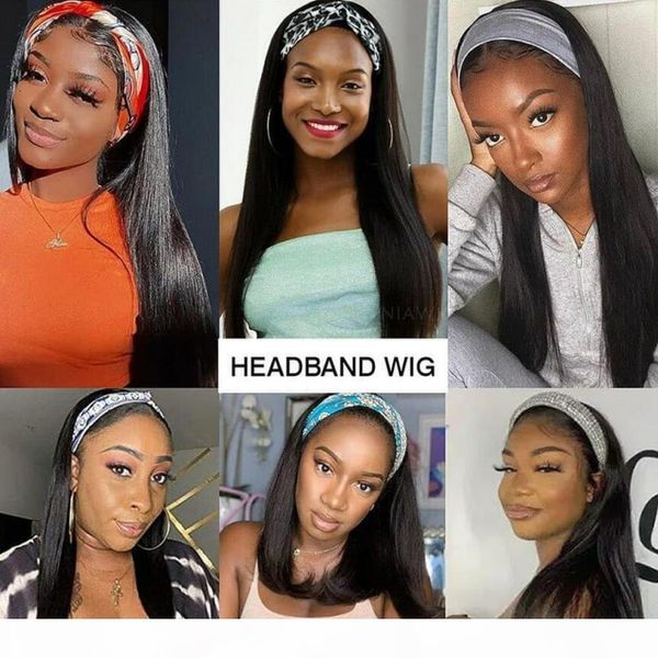 

straight human hair wigs with headband scarf brazilian remy hair 150 density hair wig for black women fashion style, Black;brown