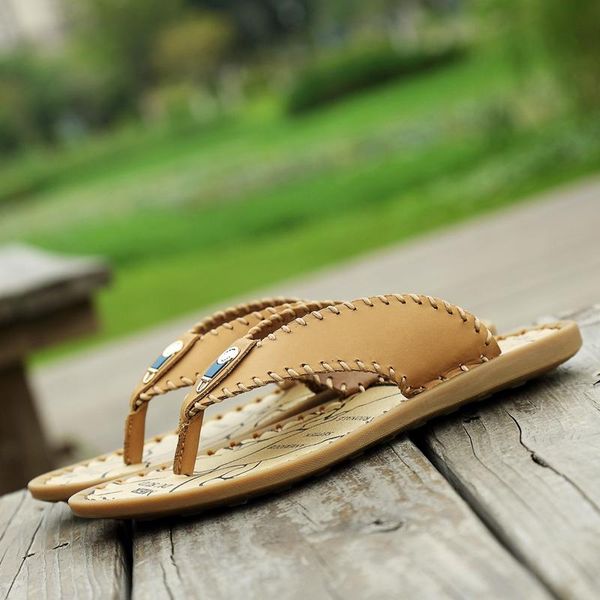 

slippers beach flip flops man flop shoes slippers-men cozy men's leather sports slipper men summer, Black