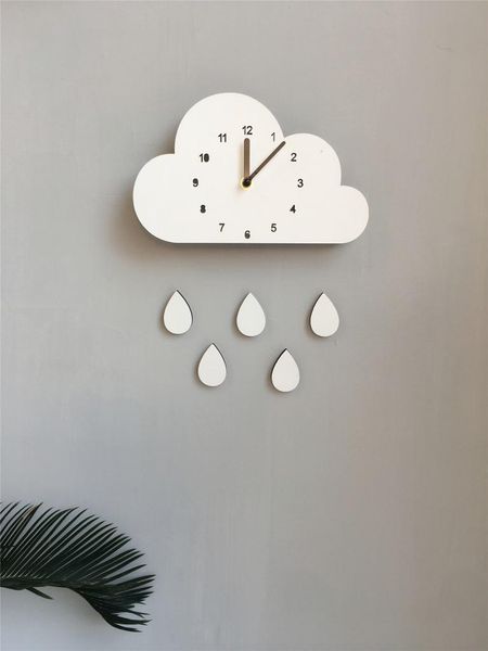 

wall clocks nordic style ins children's room decoration cartoon shape cloud rain drop silent clock white blue pink