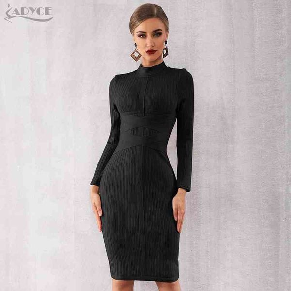 

adyce 2021 new winter bodycon bandage dress women long sleeve midi club dress vestidos black celebrity evening party dress g1214, Black;gray